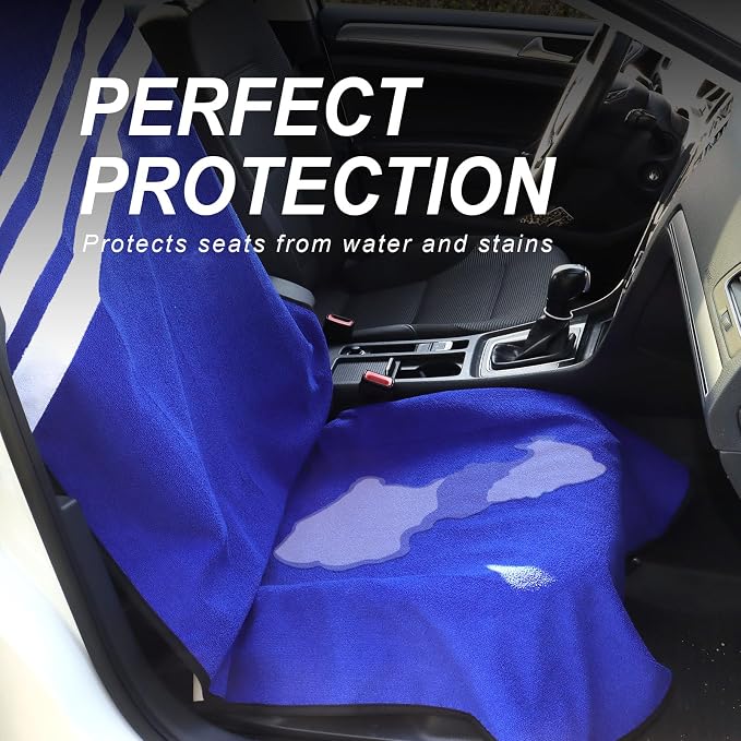 Waterproof Car Towel Seat Covers Front Seats for After Gym Workout,Auto Universal Interior Sweat Towels Cloth Bucket Carseat Cover Protector for Trucks SUV RV Boat Van (Blue with White)