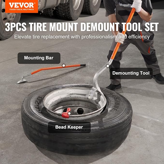Tire Mount Demount Tool 22.5" to 24.5" Tire Changer Steel Bead Breaker Extra Bead Holder Tubeless Truck Manual Tire Changing Tools for Car Repairing(Red)