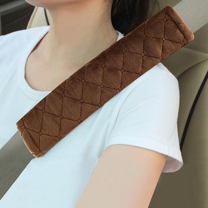 Soft Auto Seat Belt Cover Seatbelt Shoulder Pad Cushions 2 PCS for a More Comfortable Driving Universal Fit for All Cars and Backpack Brown