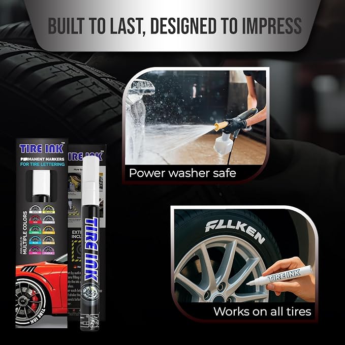 White Tire Paint Pen - Waterproof Permanent Paint pens for Car Wheels Lettering | Car Wash Safe and Durable | Made in Japan (Pack of 1)