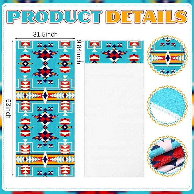 2 Pack Car Seat Towel Covers Athletic Running Towel Performance Microfiber Post Workout Sweat Washable Cover Non Slip for Seat Outdoor Sport (Navajo Tribal)