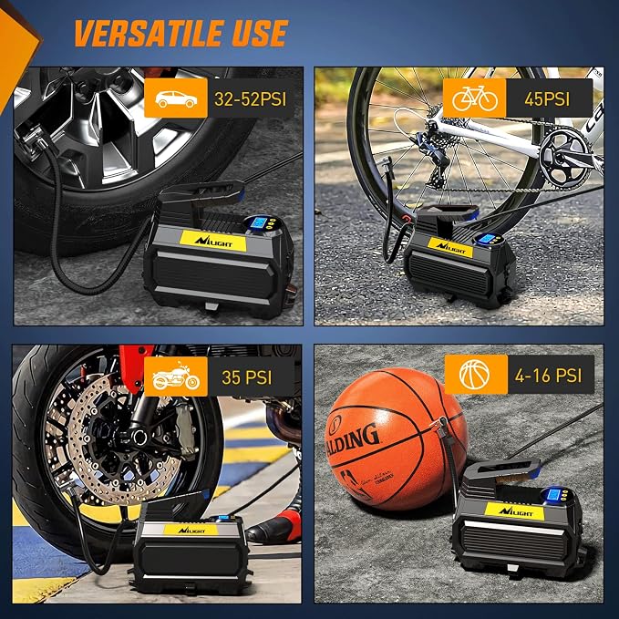 Tire Inflator Air Compressor Portable Air Pump for 12V DC Car Tires with Digital Pressure Gauge 150PSI Auto Tire Pump with LED Light for Cars ATVs Bicycles, 2 Years Warranty, 50066A