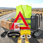 Car Roadside Emergency Kit for Vehicles, Portable Air Compressor Tire Inflator Auto Car Safety Kits Teen Driver Must Haves Black