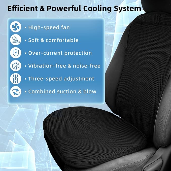 Cooling Car Seat Cover, 12V 3-Speed Car Seat Ventilated Cushion, Car Seat Cooling Pad,Universal Fit for SUV Truck Accessories, Black