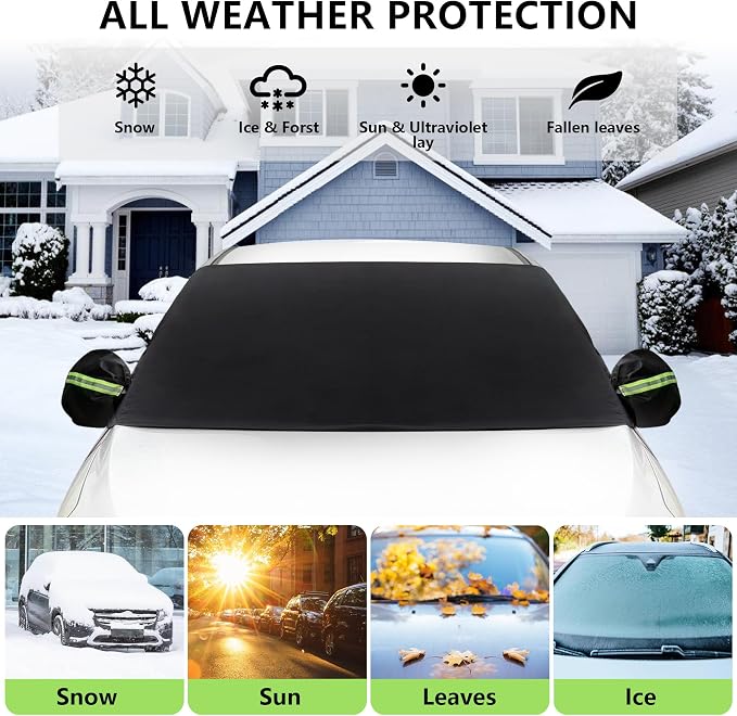 KXQ Car Windshield Cover for Ice and Snow, Enhanced-600D Oxford Fabric Windshield Snow Covers, Windshield Cover for Snow Fits Most Large SUVs, Pickup Truck (71 x 47.5 Inch)