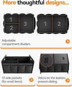 Car Trunk Organizer for SUV, Small Compact Size No-Sag Heavy Duty, 7 Pockets Foldable Waterproof Anti-Slip Storage, Fit Sedan, Truck, Front Seat, Universal Car Accessories, Black, 2 Compart