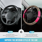 Leopard Steering Wheel Cover for Women, Cute Anti-Slip Microfiber Leather, Universal Fit 14.5-15 Inch Round Steering Wheel - HotPink