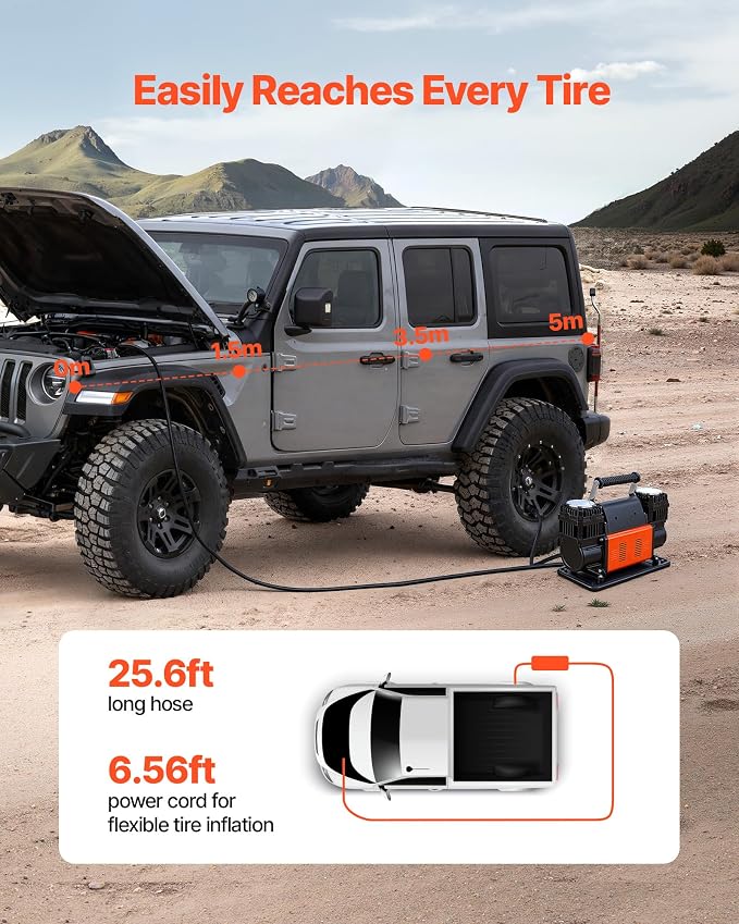 Dual-Cylinder Heavy Duty Air Compressor, 10.6CFM Portable Tire Inflator, 12V 150PSI Offroad Air Pump with Digital Pressure Gauge & Adapters for Truck Car SUV 4 x 4 Vehicle RV