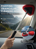 Window & Windshield Cleaner, Extendable, 3 Microfiber Pads (Red) | Pivoting Triangle Head Wiper Cleans Interior & Exterior Glass, 3 Washable Reusable Bonnets, Lint-Free
