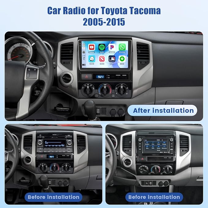 5Ghz WiFi 4G+128G Android 15 Radio for Toyota Tacoma 2005-2015 Car Stereo with Wireless Carplay Android Auto,5.0 Bluetooth,Build-in EQ,9inch IPS Touchscreen,GPS,FM/RDS Support J-B-L & Big Screen
