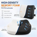 Car Seat Cushion and Lumbar Back Support Pillow Set for Driving | Memory Foam Car Seat Cushions, Back Support for Car, Car Cushion for Height, Pressure Relief for Trucks, Office Chairs, Black