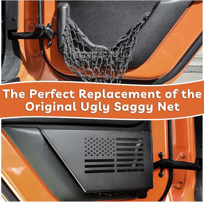 Metal Rear Door Storage Box Compatible with 2007-2018 Jeep Wrangler JK JKU 2/4 Doors, 2 Pack Rear Door Side Insert Organizer Pockets for Jeep Saggy Net Replacement