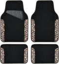 Bling Diamond Car Floor Mats, Shining Rhinestone Carpet Sparkly Glitter Crystal with Anti-Slip PVC Heel Pad Waterproof Universal Fit Automotive SUV,Sedan,Van,Cute Girl Women,4pcs Gold Leopard