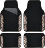 Bling Diamond Car Floor Mats, Shining Rhinestone Carpet Sparkly Glitter Crystal with Anti-Slip PVC Heel Pad Waterproof Universal Fit Automotive SUV,Sedan,Van,Cute Girl Women,4pcs Gold Leopard