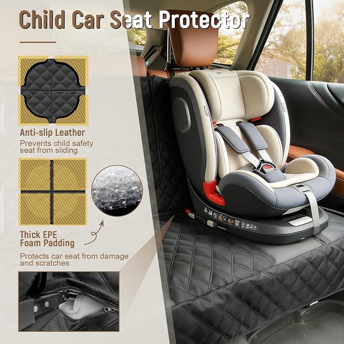 Pet Bench Seat Covers for Mid-Size Sedans and SUVs, Heavy Duty Nonslip Car Seat Protector for Child Car Seat, Waterproof Back Seat Covers for Dogs and Kids, Armrest & Seatbelt Access(Black)