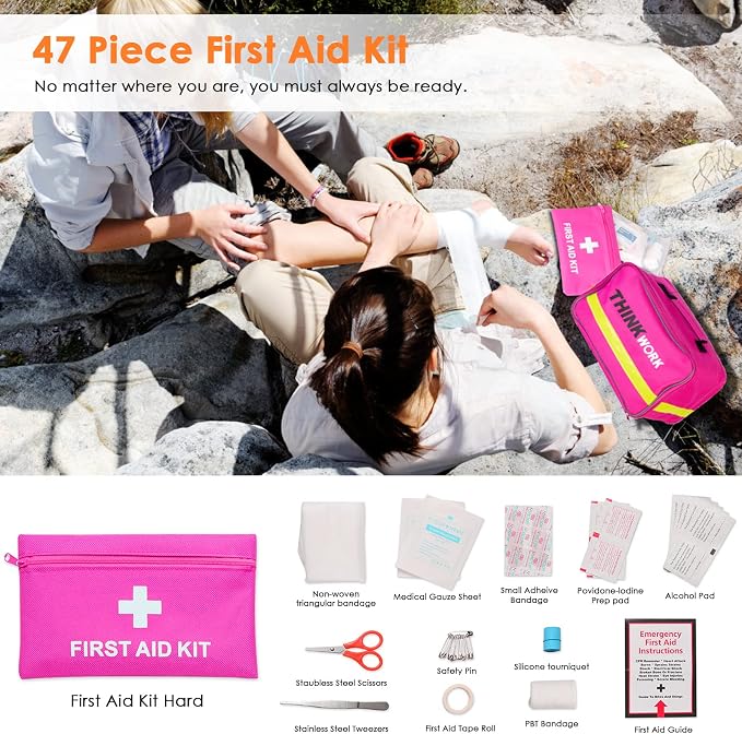 Car Emergency Kit for Teen Girl and Lady's Gifts, Pink Emergency Roadside Assistance kit with Pink Car Tool Set, 10FT Jumper, First Aid Kit, and More Ideal Pink Car Accessories Tool - E8