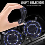 4PCS Bling Crystal Rhinestone Cup Holder Coaster, 2.75 inch Soft Silicone Anti-Slip Shockproof, Car Cup Holder Insert Coasters, Universal Car Interior Accessories for Women (Black & Blue)