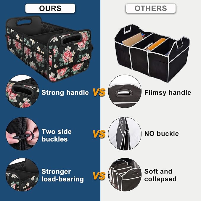 Trunk Organizer and Storage with Reinforced Handles,Car Accessories for Women/Men 50L Waterproof Polyester Trunk Organzier for Car/SUV/Minivan/Truck(Medium, Floral)