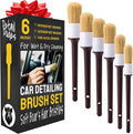 Car Detailing Brush Set 6-Pack, Interior and Exterior, | Scratch-Free Boars Hair - Exterior & Interior Cleaning Brushes - Safe for Leather, Piano Black Trim, Dashboards & Wheels
