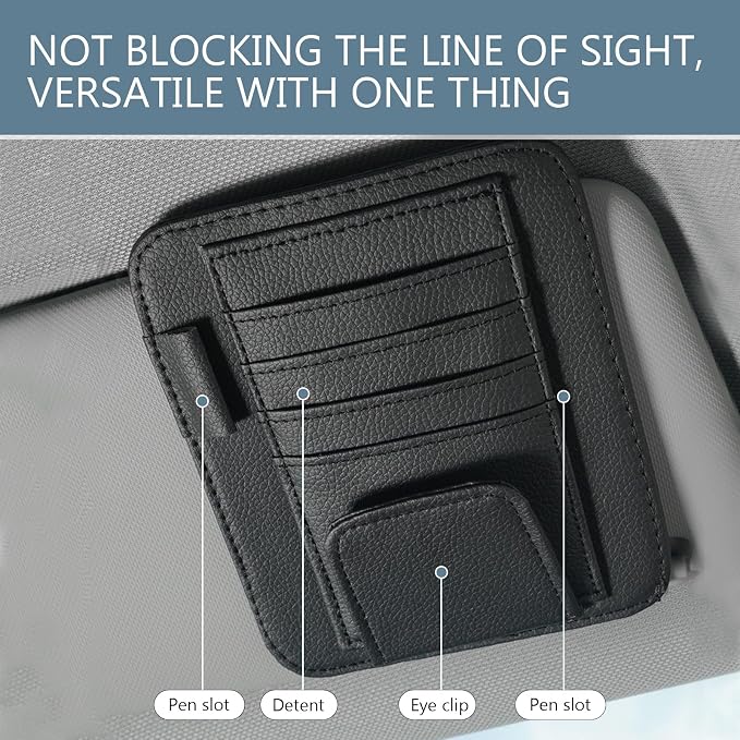 1 PC Car Sun Visor Organizer, Sunglass Holder & Document Storage Pocket Organizer, Car Visor Accessories with Insurance and Registration Card, Universal for Cars, Trucks, SUVs (Black