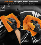 3 Pack Car Drying Towel, 24" x 36" Double Twisted Loop Car Drying Towels Extra Large, 16" x 16" Edgeless Microfiber Drying Towel and Absorbent Waffle Weave Towels for Cars Truck SUV, Orange