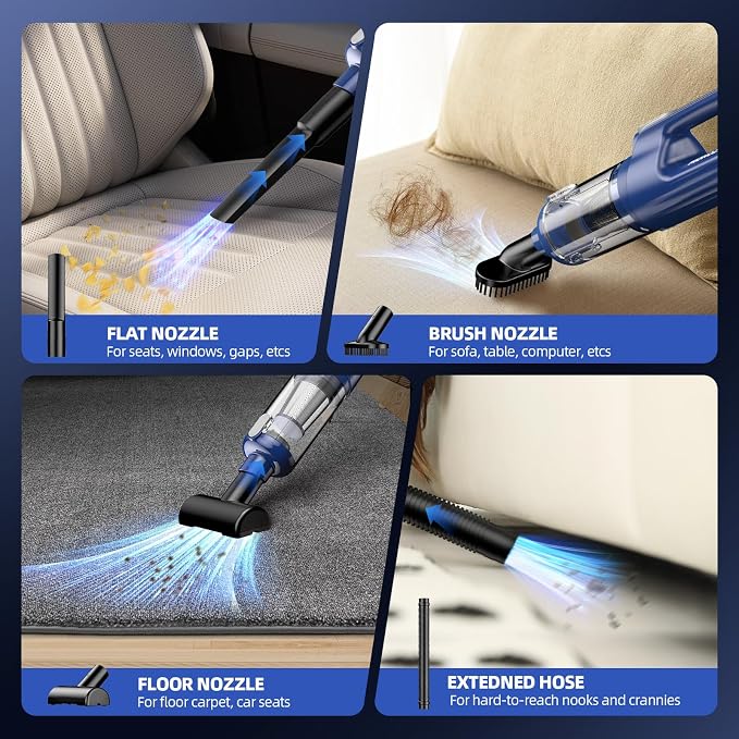 Car Vacuum Cleaner High Power, 18000Pa 2 in 1 Vacuum Cleaner&Air Duster, 130W Brushless Motor Handheld Vacuum Cordless with 7800mAh Battery, LED Light, Multi-Nozzles for Car, Home, Office, Pet