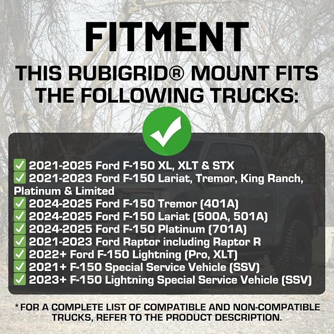 RubiGrid Metal Dash Mount Phone Holder Compatible with 2021-2025 Ford F-150 and 2021-2023 Ford Raptor (Spring-Loaded)