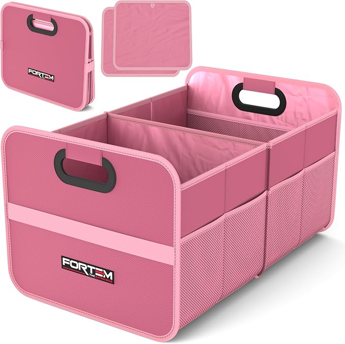 Car Trunk Organizer, Collapsible Two Compartment Organizer, Foldable SUV & Truck Storage for Car Accessories for Women Men, Non Slip Bottom, Sturdy Side Walls, Strong Handles, 45L