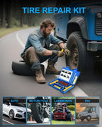Tire Repair Kit with Plugs, Tire Plug Kit Heavy Duty Professional for Car, ATV, Motorcycle, Truck, Flat Tire Emergency Repair (Boxed Type - 19 PCs)