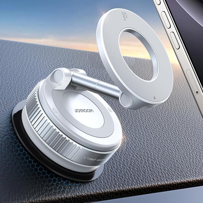 Magsafe Car Mount, Vacuum Car Phone Mount with Strong Magnetic, 360° Metal Strut Suction Cup Phone Mount for iPhone 17 Pro Max/16 15 14 13 12 Series& Android Magsafe Case, White