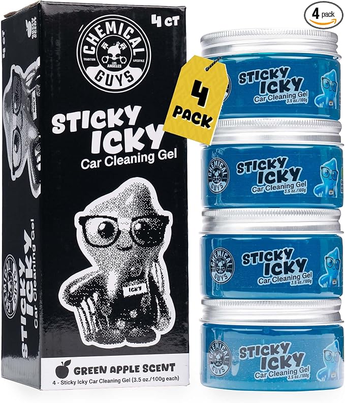 Sticky Icky Car Cleaning Gel, Green Apple, Interior Car Cleaner, Reusable Automotive Crevice & Interior Dust Cleaner for Air Vents, Consoles, Cup Holders & Keyboards, 4 Pack (100g Each)