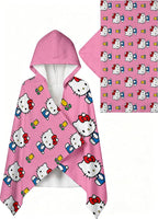 Kitty Printed Soft Cotton Terry Hooded Towel Wrap, Portable Hooded Towel for Bath Pool Beach Daily Use, 28 in x 55 in