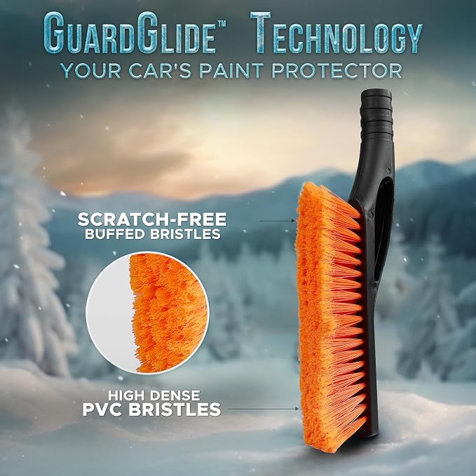 27" Car Snow Brush and Ice Scrapers for Car Windshield (Orange - 2 Pack) | Scratch Free Bristle Head Snow Brush & Tough Window Snow Scraper with Aluminium Body