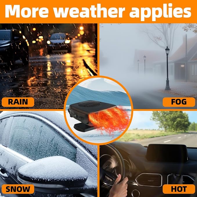 Car Heater, 12V 200W Powerful Portable Defroster Defogger, 2026 New Upgrade 2-in-1 Heater and Cool Fan with 360° Rotation, Plug into Cigarette Lighter