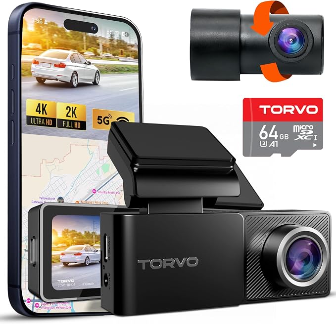 TD3 4K+2K Dash Cam with App, Camera for Car Front and Back with 5G WiFi & GPS, Free 64GB Card, Night Vision Dashcam Front Cameras 24/7 Recording When Car is Off, Security Camera for Cars
