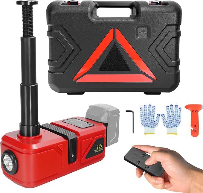 Cordless Electric Car Jack Kit for Milwaukee 18V Battery, Cordless Remote Control 5 Ton Hydraulic Car Jack with LED Light for Sedan, SUV,MPV,Truck (NO Battery