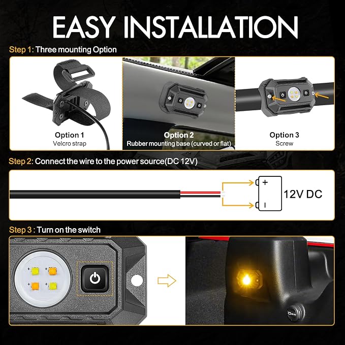 UTV Dome Light 12V Wired, Interior Dome Light with Switch Waterproof Universal LED Roll Bar Mount Roll Cage Lights Cab Map Lights for UTV Polaris RZR Ranger SXS - White/Amber