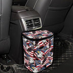 American Flag Eagle Print Car Trash Can with Lid, 4th of July Leak Proof Auto Trash Bag Hanging Vehicle Garbage Can Multipurpose Storage Container for Back Seat Road Trip
