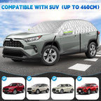 Half Car Cover for SUV Sunroof & Windshield Cover for Ice and Snow, All Weather Vehicle Body Cover for Sun, Rain, Dust（142"x59"）