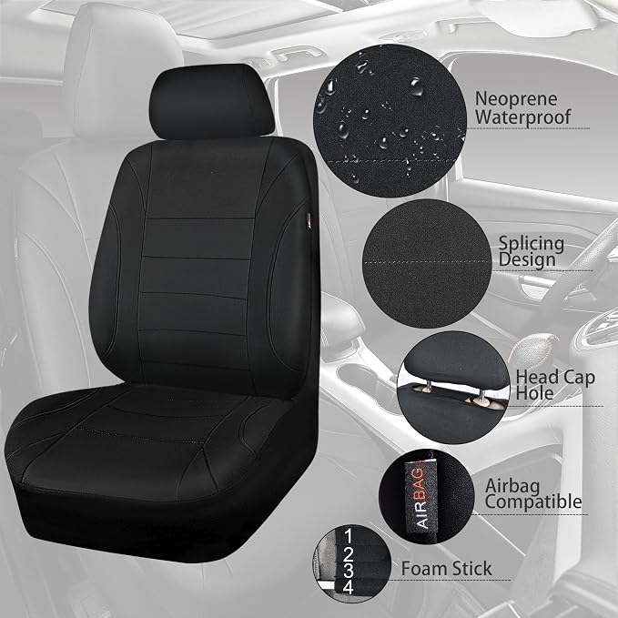 Neoprene Waterproof Seat Covers, Universal Fit Black Full Sets, Protective Interior Covers for Auto SUV, Vans, Sedans, Trucks