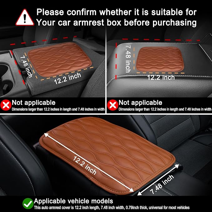 Car Center Console Cover, Upgraded Leather Car Armrest Cushion, Universal Waterproof Cushion Pad, Non-Slip Car Interior Accessories, Fits Most Sedans SUVs Trucks (Brown)