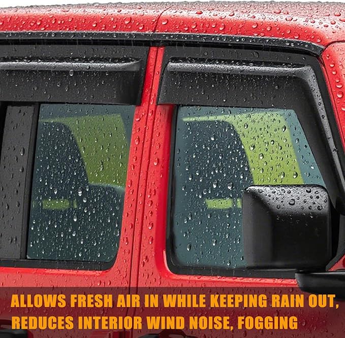 Tape-On Side Car Window Visors Rain Guards for 2018-2025 Jeep Wrangler JL 4 Door Smoke Tinted Vent Deflector Sun Shades