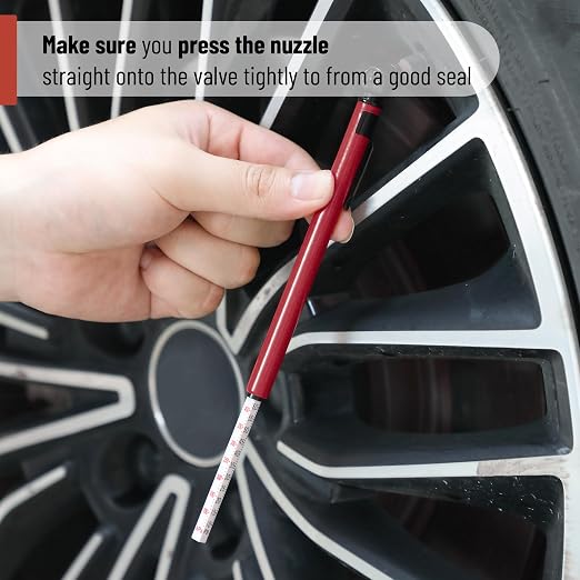 Pencil Tire Pressure Gauge, 2 Pack, 10-75 PSI, Red, Stainless Steel Body, Metal Made Nozzle, Rust and Corrosion Resistant, Pencil Air Pressure Gauge for Tires, 3 Measurements for Cars, Bikes
