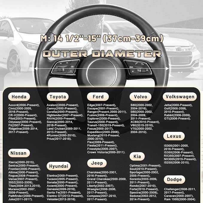 Steering Wheel Cover for Car, Standard Size 14.5-15 inch, Auto Interior Accessories, Black with Golden Carbon Fiber Pattern