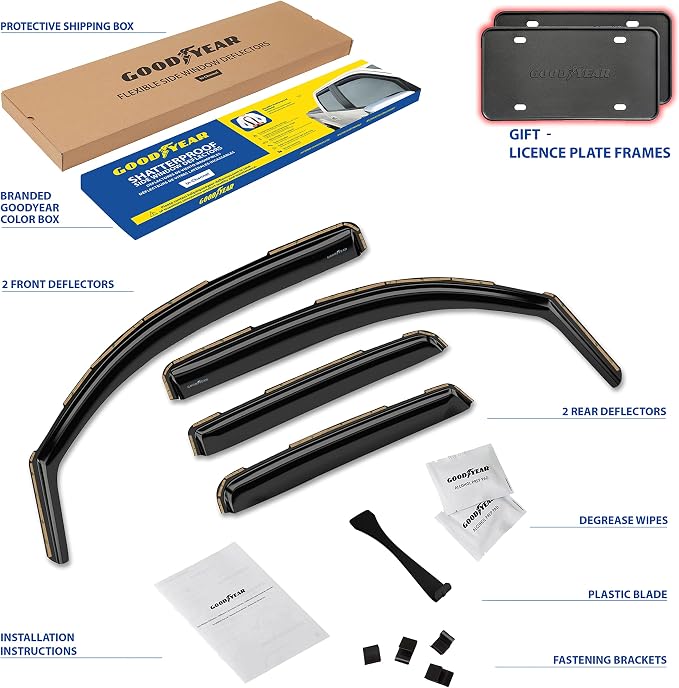 Goodyear Shatterproof in-Channel Window Deflectors for Trucks Toyota Tacoma 2016-2023 Double Cab, Rain Guards, Window Visors, Vent Deflector, Truck Accessories, 4pcs - GY008025