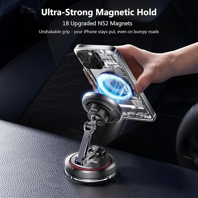 for MagSafe Car Mount [3-Axis] Nano Adhesive Gel + Strong Suction Cup Magnetic Phone Holder for Dashboard & Windshield, 360° Adjustable for iPhone 17 16 15 14 13 12, Samsung, Carbon Fiber