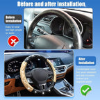 Black and Gold Steering Wheel Cover, Auto Cute Diamond Bling Soft Comfort Leather Car Interior Accessories Protector Sparkly Fit Most O-Shaped Steering Wheels