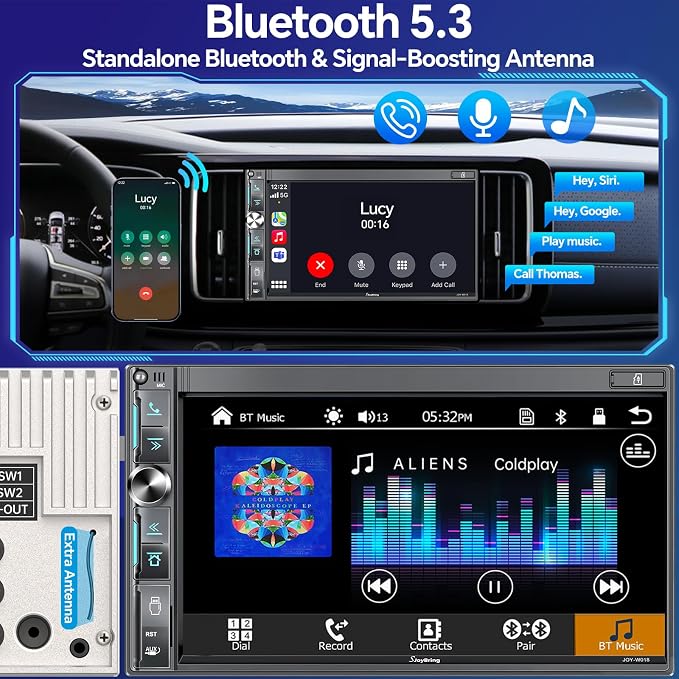 QLED Double Din Car Stereo with Dash Cam & Backup Camera, Wireless Apple CarPlay & Android Auto, Bluetooth, 4.2-Ch 2 Subwoofers Outputs, 7 inch Touchscreen, MirrorLink, FM/AM Radio