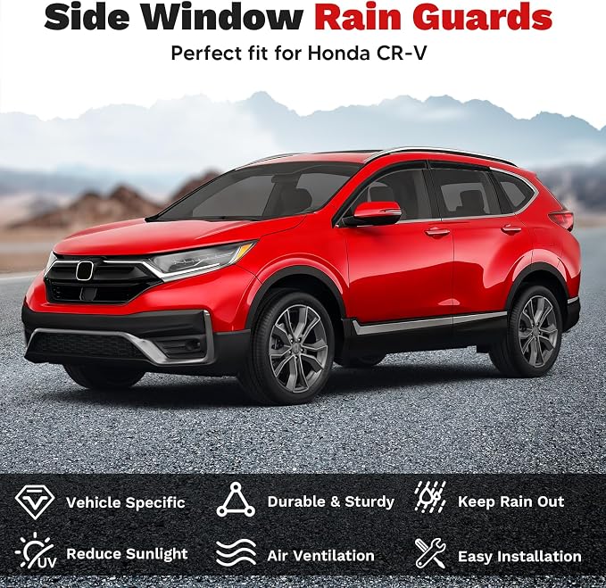 CRV Rain Guards - Window Visors for Honda CR-V 2017-2022, Outside-Mount Tape-On Side Window Wind Deflectors for CRV Accessories, Vent Visors Shades Rainproof 4PCS