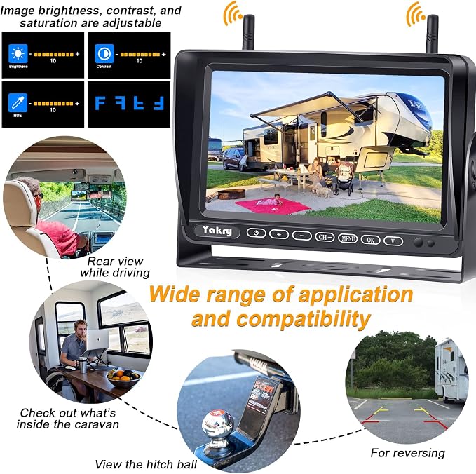 RV Backup Camera Wireless Plug and Play: Pre-Wired for Furrion System Recording Wide View Rear View Camera Clear Night Vision HD 1080P 7'' Touch Key Monitor for Trailer Camper Motorhome Y27-N